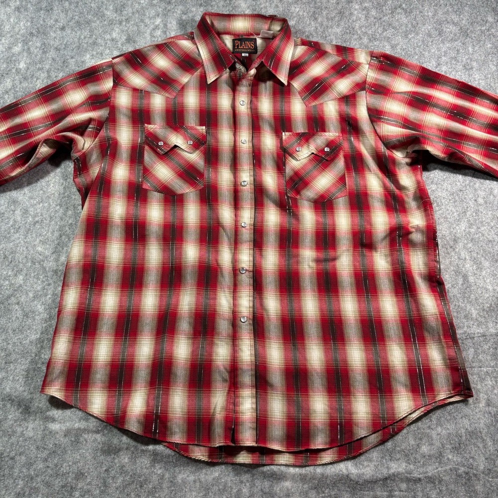 Plains Mens Multicolor Vintage Long Sleeve Pearl Snap Button Down Shirt SZ‎ XL
